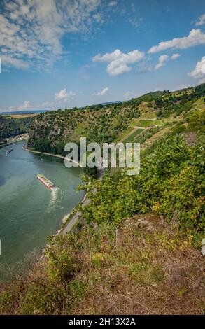 Blick auf den Rhein von oben auf das legendäre Loreley-Tal Stockfoto