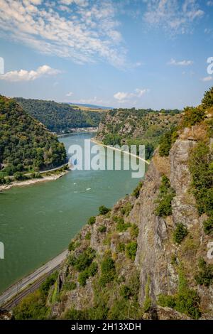 Blick auf den Rhein von oben auf das legendäre Loreley-Tal Stockfoto