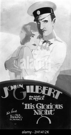 Original US Cinema Display Art für CATHERINE DALE OWEN und JOHN GILBERT in seinem 1. Sprechenden Spielfilm HIS GLORIOUS NIGHT 1929 Regie / Musik LIONEL BARRYMORE spielen Olympia von Ferenc Molnar Kostümdesign David Cox Produzent Irving Thalberg Metro Goldwyn Mayer Stockfoto