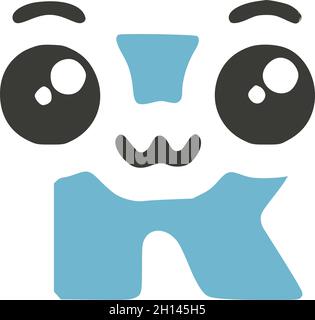 Buchstabe R niedlich kawaii Charakter, lustige Emoticon Vektor Clip Art. Stock Vektor