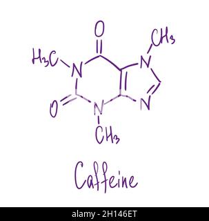 Koffein chemische Struktur. Vektorgrafik von Hand gezeichnet. Stock Vektor