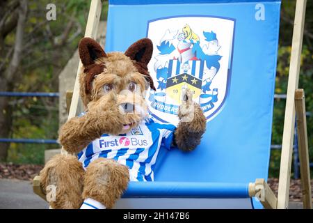 Huddersfield, Großbritannien. Oktober 2021. Das Maskottchen von Huddersfield Town in Huddersfield, Vereinigtes Königreich am 10/16/2021. (Foto von Ben Early/News Images/Sipa USA) Quelle: SIPA USA/Alamy Live News Stockfoto