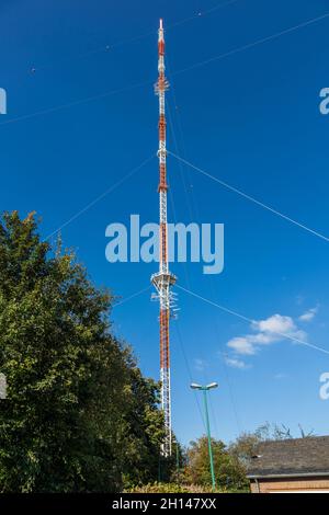 Deutschland, Velbert, Velbert-Langenberg, Bergisches Land, Niederbergisches Land, Niederberg, Rheinland, Nordrhein-Westfalen, NRW, Sender Langenberg, Langenberg Sendeturm des WDR Westdeutscher Rundfunk für Rundfunk und Fernsehen, Funkmast verwendet Stockfoto