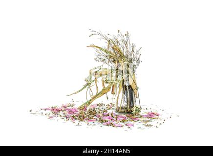 Verwelkt Blumen Bouquet in einer klaren Glasvase, Vintage gefiltert Stockfoto