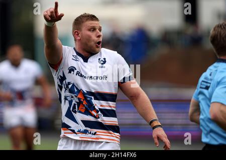 Jake Kerr von Bristol Bears Gesten während des Spiels der Gallagher Premiership im Kingston Park, Newcastle upon Tyne. Bilddatum: Samstag, 16. Oktober 2021. Stockfoto