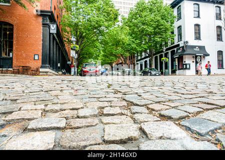 Richmond Virginia, Shockoe Slip District, East Cary Street, Kopfsteinpflaster Stockfoto