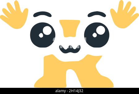 Brief R niedlich kawaii Charakter mit Händen, lustige Emoticon Vektor Clip Art. Stock Vektor