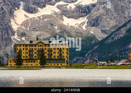 Aussicht ok der Misurina See ist der größte natürliche See der Cadore. Stockfoto