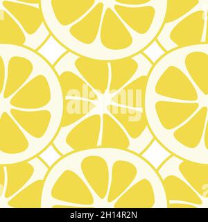 Vektor mit nahtlosen Zitronenscheiben-Mustern. Zitronenscheiben auf dem Tisch, handgezeichnetes Muster. Stock Vektor