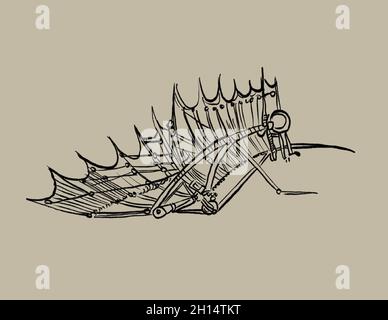 Leonardo Da Vincis Illustration der fliegenden Maschine Stockfoto