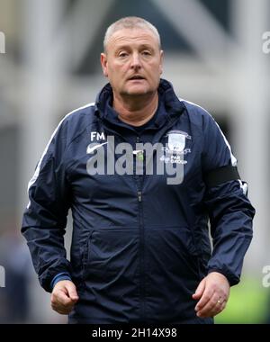 Deepdale Stadium, Preston, Lancashire, Großbritannien. Oktober 2021. EFL Championship Football, Preston North End gegen Derby County; Preston North End Manager Frankie McAvoy Credit: Action Plus Sports/Alamy Live News Stockfoto