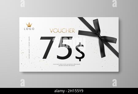 Geschenkgutschein mit schwarzem Band und Schleife. Rabattgutschein für Black Friday. Vektor-Flyer Stock Vektor