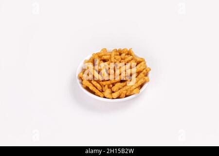 SNACKS STICKS MAIS, isoliert Image kurkurkure oder nackeen Sticks, Hintergrundbild. Stockfoto