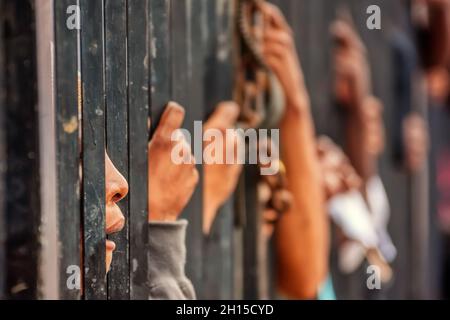 Afrikanische Menschen bei einem Protest, der um ihre Rechte bittet Stockfoto