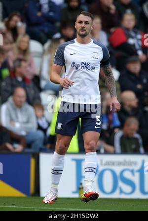 Deepdale Stadium, Preston, Lancashire, Großbritannien. Oktober 2021. EFL Championship Football, Preston North End gegen Derby County; Patrick Bauer von Preston North End Credit: Action Plus Sports/Alamy Live News Stockfoto