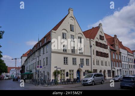 Lübeck, 20. Juli 2021 - die Altstadt und der Stadtteil Innenstadt liegen auf einer Insel, die von den Armen der Trave umgeben ist, Stockfoto