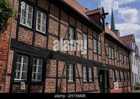 Lübeck, 20. Juli 2021 - die Altstadt und der Stadtteil Innenstadt liegen auf einer Insel, die von den Armen der Trave umgeben ist, Stockfoto