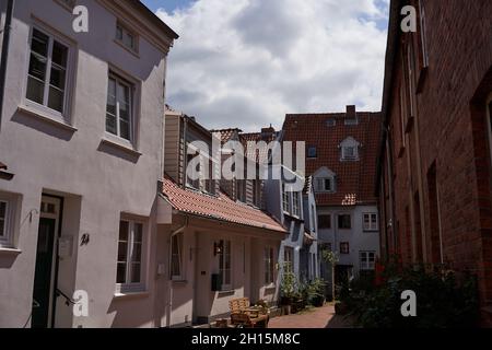 Lübeck, 20. Juli 2021 - die Altstadt und der Stadtteil Innenstadt liegen auf einer Insel, die von den Armen der Trave umgeben ist, Stockfoto