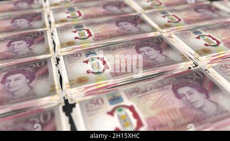 3D-Illustration von 50 England Pounds Money Banknote Stockfoto