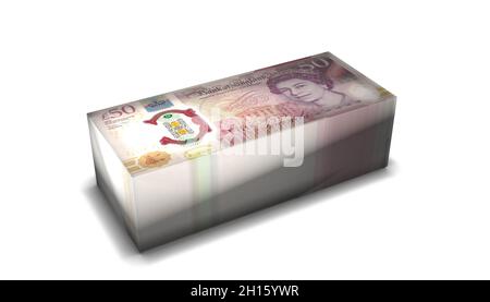 3D-Illustration von 50 englischen Pfund Geld Stockfoto