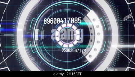 Bild von sich ändernden Zahlen und Datenverarbeitung über das Scannen des Bereichs Stockfoto