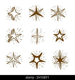 Set von Hand zeichnen Symbol Illustration glänzende Sterne, funkeln Sterne, GlitzerstarsSet von Hand zeichnen Symbol Illustration glänzende Sterne, funkeln Sterne, Glitter sta Stock Vektor