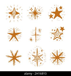 Set von Hand zeichnen Symbol Illustration glänzende Sterne, funkeln Sterne, Glitzer Sterne Stock Vektor