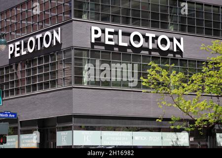 NYC Hauptsitz des Unternehmens für interaktive Trainingsgeräte von Peloton.Midtown Manhattan.New York City.USA Stockfoto