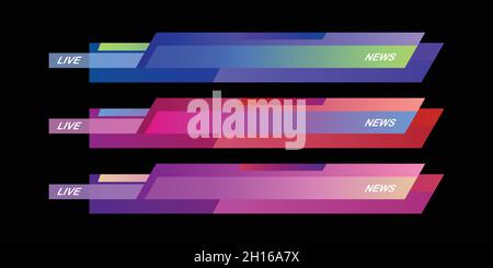 Nachrichtenmeldungen, trendiges Mediencover-Design, Video-Streaming. TV-Balken eingestellt. Vorlagen-Symbole mit geometrischen Doodle-Elementen. Satz verschiedener Vektor-Hervorhebung Stock Vektor