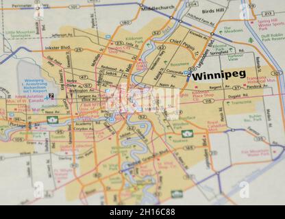 Karte der Stadt von Winnipeg, Manitoba Stockfoto