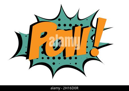 Pow Comic Lettering Vektor-Cartoon-Illustration im Retro-Pop-Art-Stil auf Halbton-Hintergrund Stock Vektor