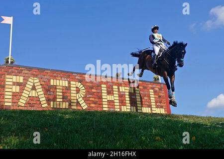 Fair Hill, MD, USA. Oktober 2021. 16. Oktober 2021: Meghan O'Donoghue (USA), an Bord von Palm Crescent, während der Maryland Five-Star in der Fair Hill Special Event Zone in Fair Hill, Maryland, am 16. Oktober 2021. Jon Durr/Eclipse Sportswire/CSM/Alamy Live News Stockfoto