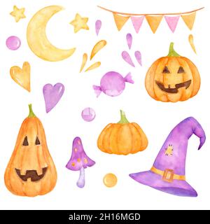 Set von handgezeichneten Aquarell Halloween Clip Art Stockfoto