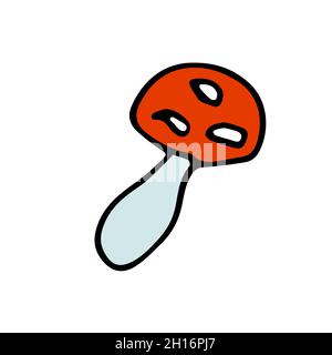 Doodle gefährliche Fliege Agaric Pilz. Handgezeichneter giftiger Pilz isoliert auf weißem Hintergrund. Cartoon giftige Symbol Wald, Natur, Halloween, aman Stock Vektor