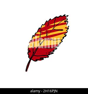 Sommerzeichnung Rotes Blatt. Handgezeichnete Linie strukturierte Farbe Kraut auf weißem Hintergrund. Bild der Doodle-Pflanze. Natur, Gartenarbeit, Wald, Fallschild. Geschnitzte inke Stock Vektor