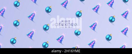 Abstrakt Elegantes Banner mit blauen Weihnachtskugeln, Weihnachtsbäumen und Platz für Text. Frohes neues Jahr. Vektor Stock Vektor