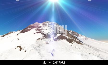 Mountain Snow Sun Ray Illustration, 3d Rendering Stockfoto