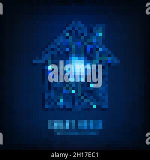 Smart Home oder IOT-Konzept. Hintergrund der Zukunftstechnologie und Innovation. Blue Circuit House mit CPU im Inneren. Vektorgrafik Stock Vektor