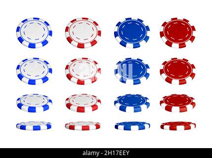 Poker-Chips in unterschiedlicher Position. Farbe Casino-Chips isoliert auf weißem Hintergrund. Vektorgrafik Stock Vektor