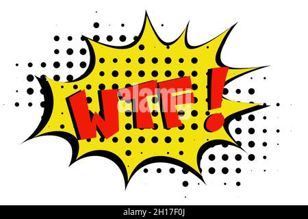 WTF- Comic-Schriftzug Vektor-Cartoon-Illustration im Retro-Pop-Art-Stil auf Halbton-Hintergrund Stock Vektor