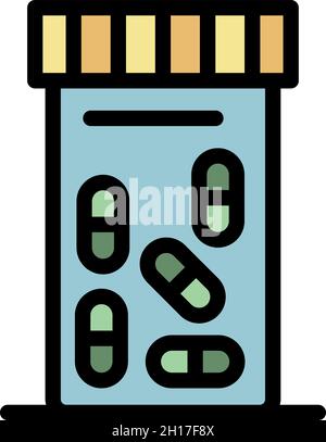 Symbol für das Glas „Pillen“. Umriss Pillen jar Vektor Symbol Farbe flach isoliert Stock Vektor