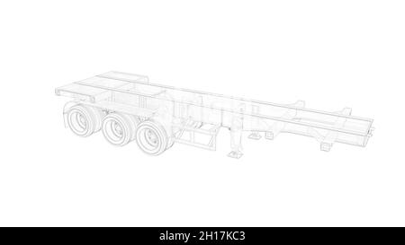 3D-Rendering eines ampty LKW Anhänger semi logistic isoliert auf weißem Hintergrund. Stockfoto