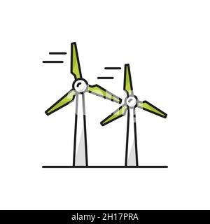 Symbol für isolierte Windmühle-Windenergieanlage, Symbol für Energiequelle, Farblinie. Vector Converter konvertiert kinetische Energie in elektrische Energie. Windturbine arbeitet fr Stock Vektor