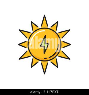 Gewitter und sonnengrüne Energiequellen isoliert Farbliniensymbol. Vektor grüne Energiequelle, Sonnenstrahl, Sonnenaufgang und Sonnenuntergang Zeichen. Gewitter wir Stock Vektor