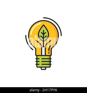 Glühbirne in Form von Blattpflanze, Eco-Umgebung isoliert Farblinie Symbol. Vector reinen Planeten und speichern Sie die Erde Konzept, erneuerbare Energie. Erneuerbar Stock Vektor