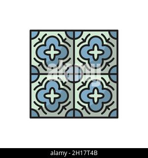 Azulejo Bodenfliese isoliert abstrakt geometrisch mediterranes Muster, portugiesisches Ornament. Vektor grüne Bodenfliesen Azulejo Design, Zement talavera Mo Stock Vektor