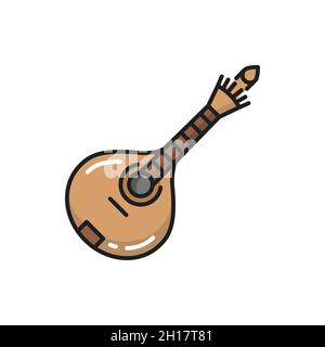 Retro Ukulele oder Vihuela portugiesische Gitarre isoliert flache Linie Symbol. Vector Musikinstrument gebärtet zupfte spanische Saitengitarre, Musica aus dem 15. Jahrhundert Stock Vektor