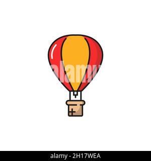 Aerostat-Heißluftballon in gelben und roten Farben, Heißluftballon oder Aerostat-Symbol für isolierte Linien. Vector Schweiz Hobby Sport Aktivität Erholung Stock Vektor