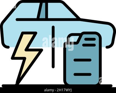 Symbol für Elektroauto und Kraftstoffauto. Kontur Elektroauto gegen Kraftstoff Auto Vektor-Symbol Farbe flach isoliert Stock Vektor