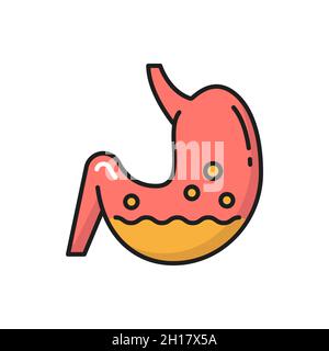 Menschlicher Magen mit Lactobacillus-Probiotika isoliert Farbliniensymbol. Vektor-internes Organ mit Probiotika, Lactobacillus und präbiotischen Bakterien. Dig Stock Vektor